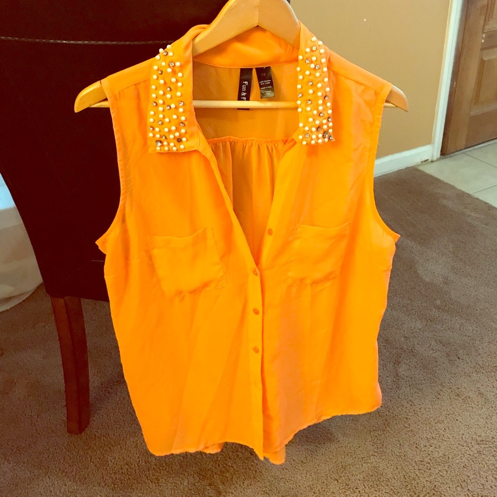 Tangerine Blouse with Embellished collar